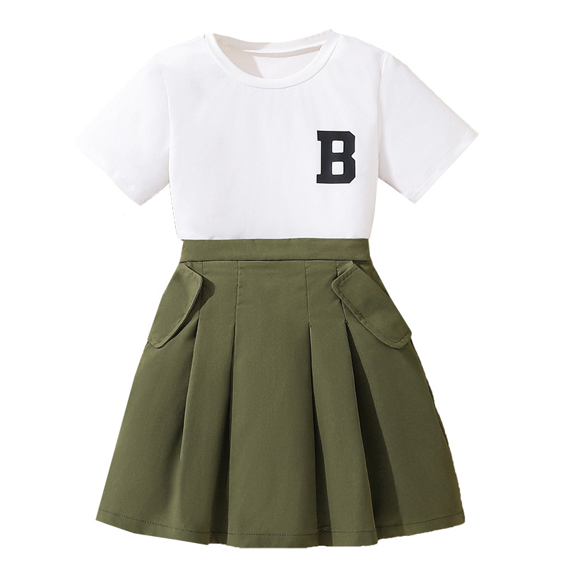 Niñas trajes de niños transfronterizos ropa infantil 2025 verano nuevo alfabeto chaqueta de manga corta vestido de doble pieza image 5