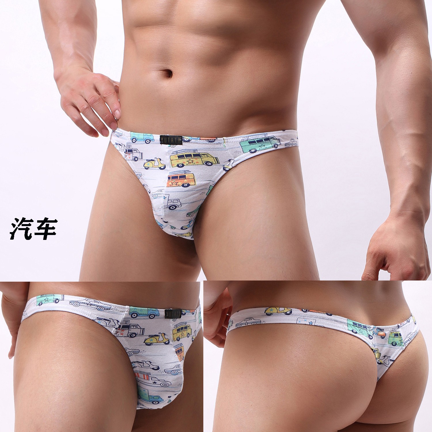 New Recommended Foreign Trade Plus-Size Cartoon Cotton Men's Low-Rise Sexy Thong T-Back Men's Underwear B173