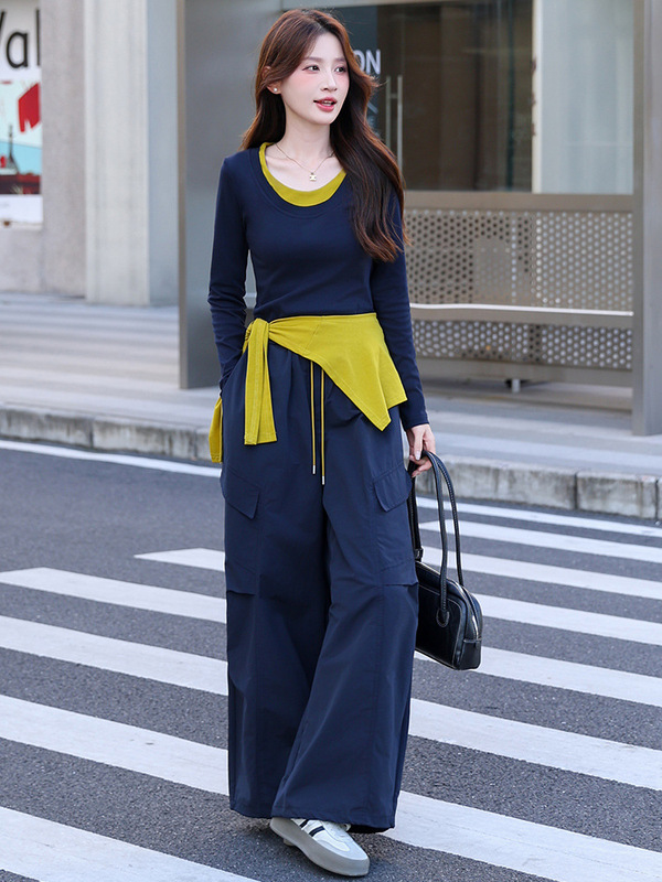 秋装休闲套装2025新款韩版洋气女披肩针织衫阔腿裤三件套CB8598|undefined