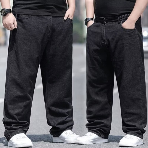 Spring, autumn and summer, fat man's oversized jeans, men's plus plus size, high waist elastic loose fat casual pants