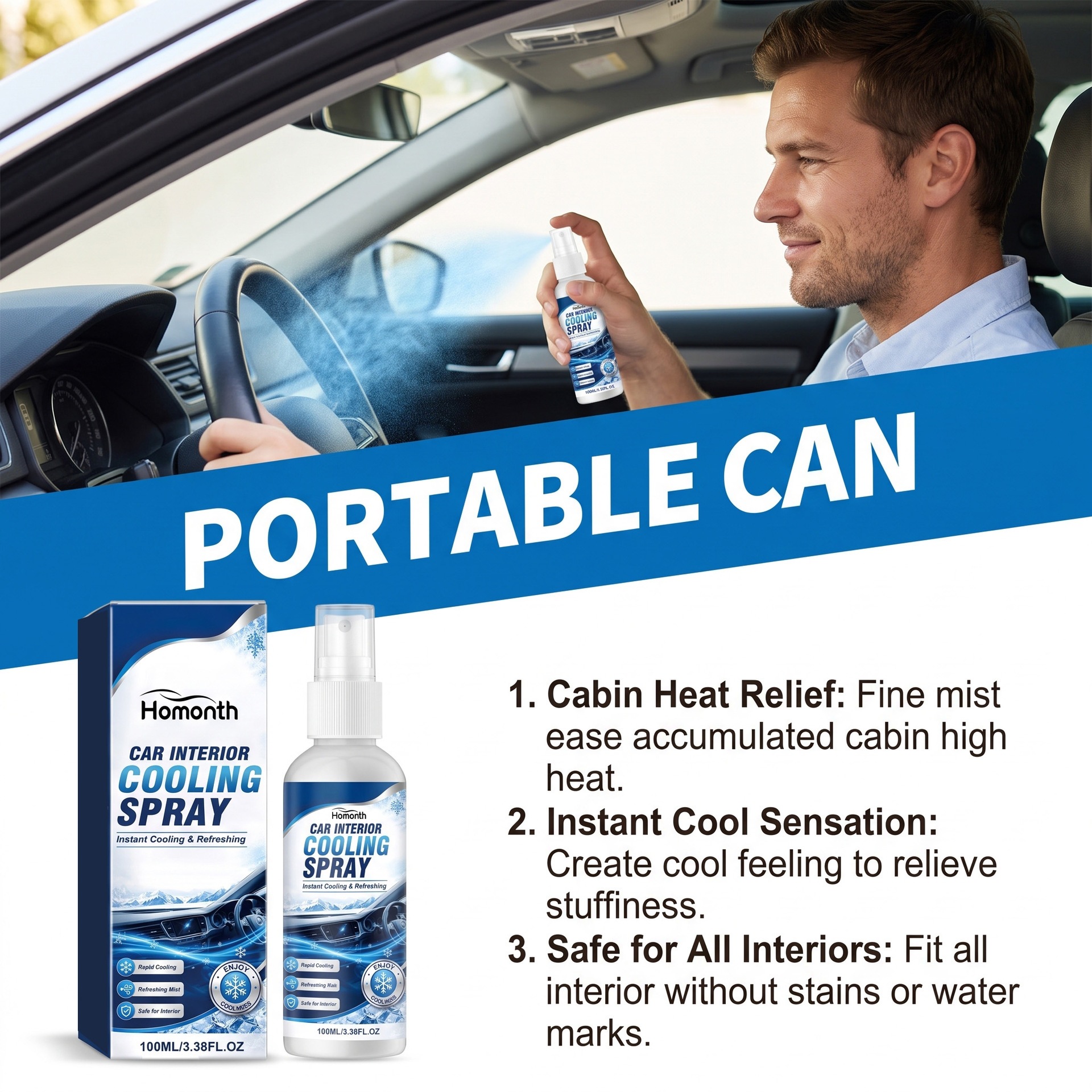 HOMONTH Car Interior Cooling Spray - Summer Car Interior Cooling Spray for Outdoor Parking