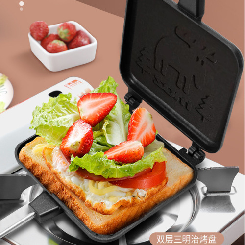 New MOZ Sheep Removable Wood Handle Sandwich Pan Breakfast Toast Bread Double Sided Non-Stick Coated Frying Pan