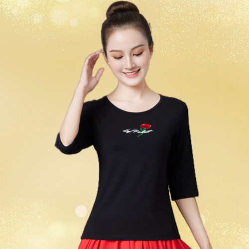 New Square Dance Top for Middle-Aged Adults, Modal Fabric, Spring and Autumn Version, Short Sleeve Dance Costume