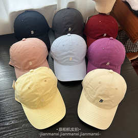 简约B字母刺绣棒球帽女韩版百搭休闲运动帽子遮阳显脸小鸭舌帽子