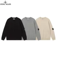 Трансграничный stone island Каменный остров Осенний и Зимний свитер Базовые классические рукава для мужчин и женщин с круглым вырезом с длинными рукавами