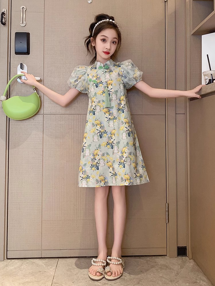 Vestido de verano para niñas, nuevo cheongsam chino, estilo nacional, niño grande, niña, estilo occidental, falda de princesa, Hanfu para niños, delgado image 4