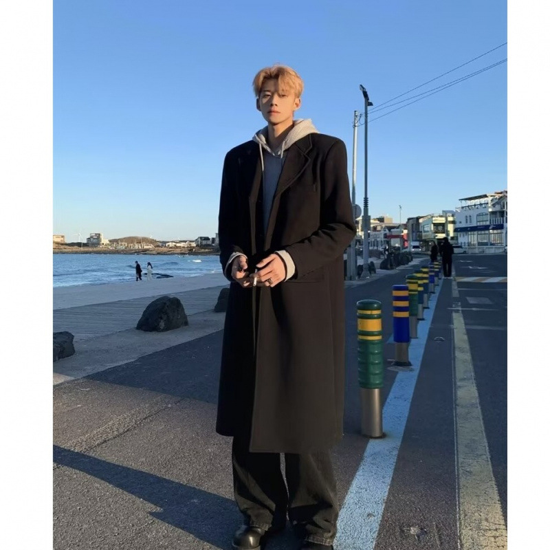 새로운 유행 모직 코트 남자 중장 가을 겨울 패션 표준 유행 게으른 올 매치 십대 하라주쿠