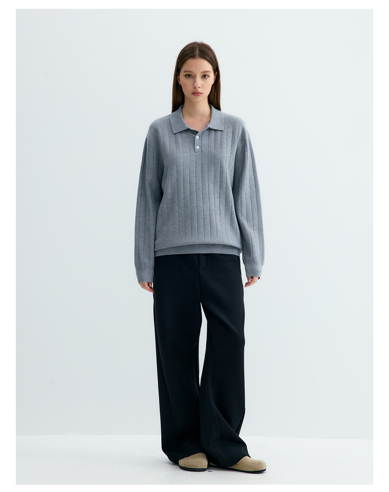 UNF 250g Ribbed Knit Polo Sweater