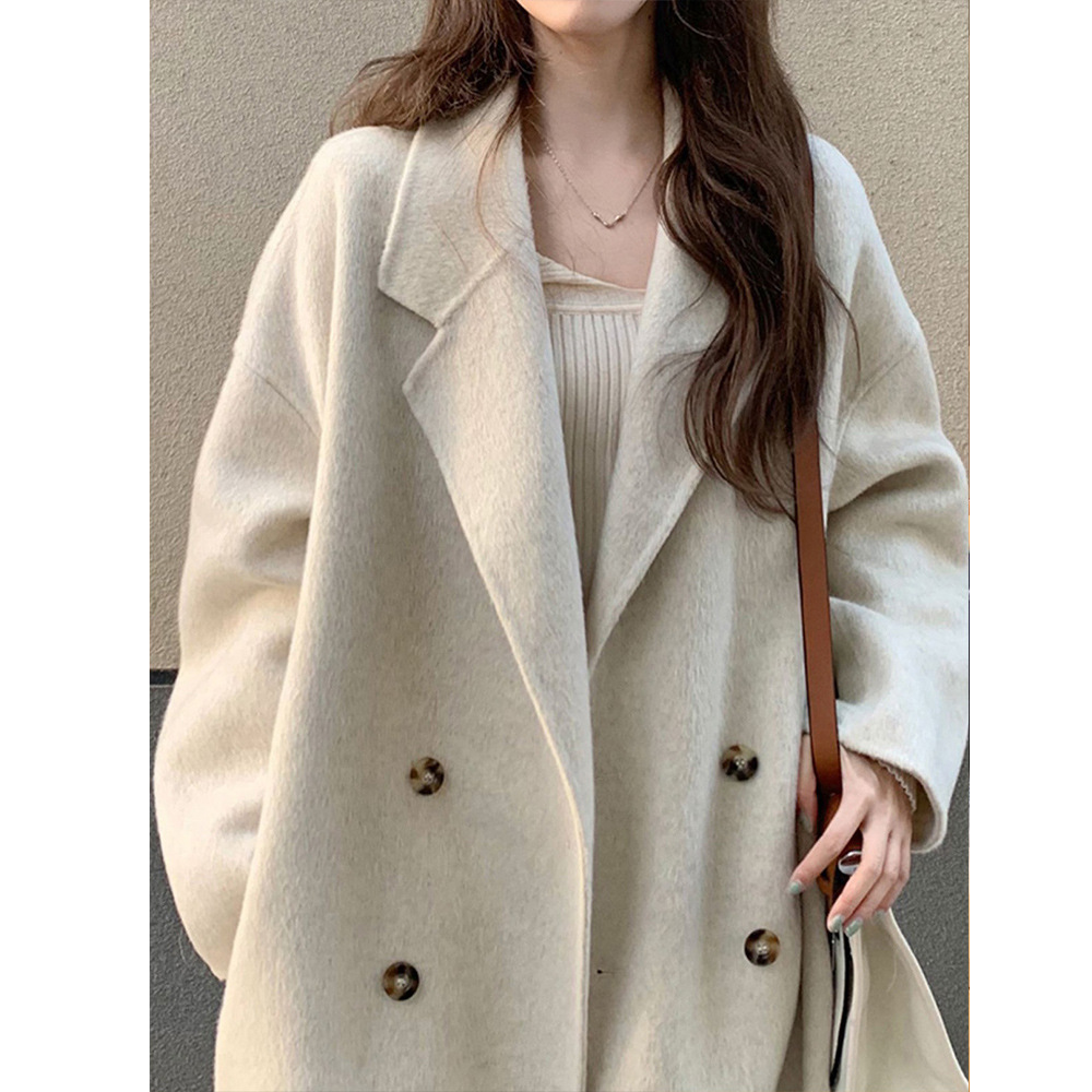 Small New Double-sided Wool Coat Women's Long Suit Collar Loose Slim-fit Wool Double-sided Wool Coat Women