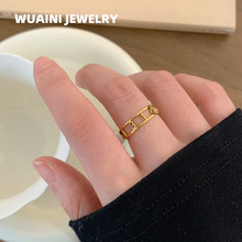 不掉色钛钢1314镂空素圈戒指 女小众设计高级感轻奢食指指环批发