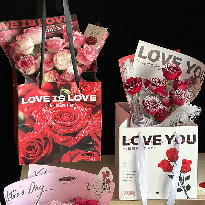 Huaxi suave bolsas de rosa materiales de embalaje de flores de regalo cuadrado de San Valentín bolsas de regalo de flores