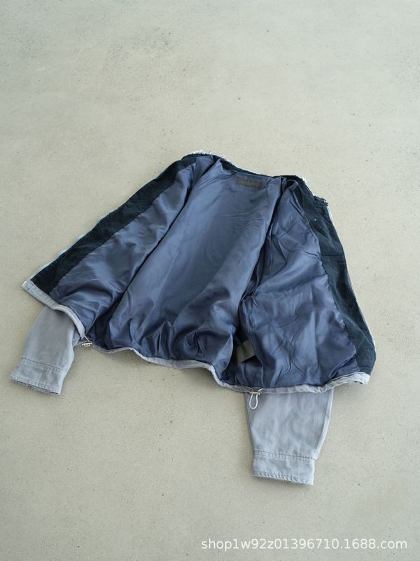 秋季新款水洗无领夹克男女同款时尚潮流宽松休闲外套简约百搭上衣|undefined
