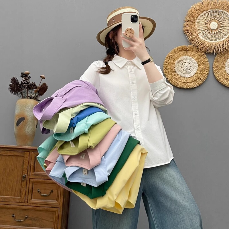 6820 Simple Solid Color Lapel Single-Breasted Long-Sleeved Shirt for Women 2026 Spring New Casual Slimming Top 6820 Simple Solid Color Lapel Single-Breasted Long-Sleeved Shirt for Women 2026 Spring New Casual Slimming Top