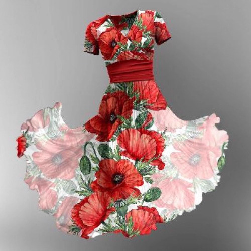Cross-Border Women's Clothing 26 Years of Experience in Summer Fashion, New Digital Print Simple Short-Sleeve Long Dress, Available for Wholesale Starting from One Piece