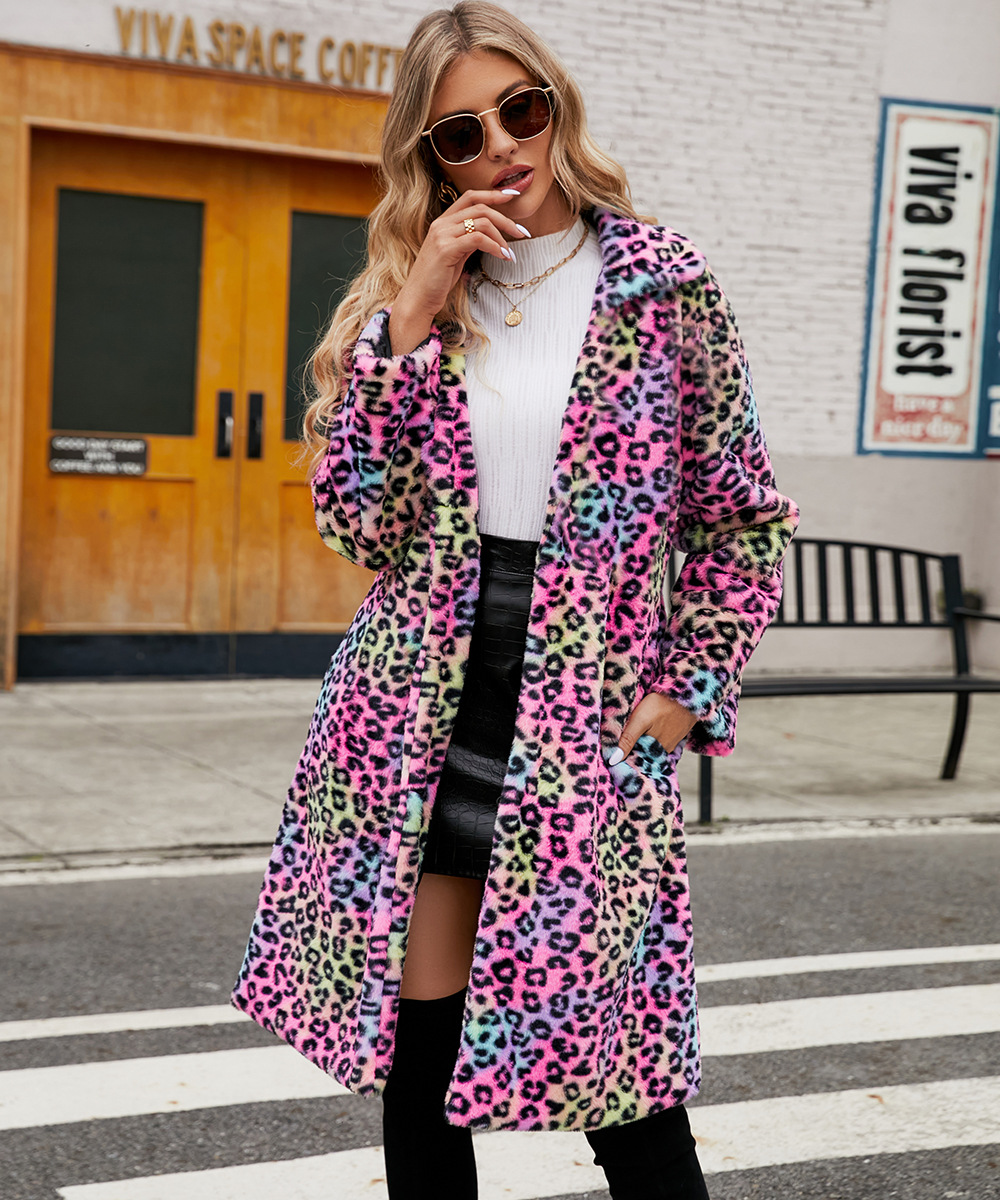 Women's Clothing hot selling leopard print   fur plush lapel coat long fashionable autumn and winter new style_voghion.com