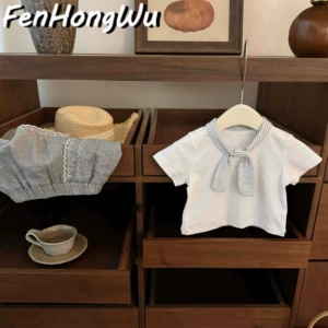 Летняя детская накидка, футболка, комплект, короткий рукав, в корейском стиле, в западном стиле