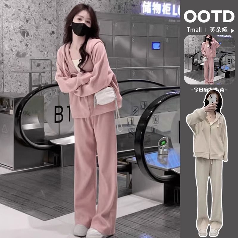 韩版2025新款时尚休闲运动套装女春秋季开衫卫衣长裤高级感两件套|undefined