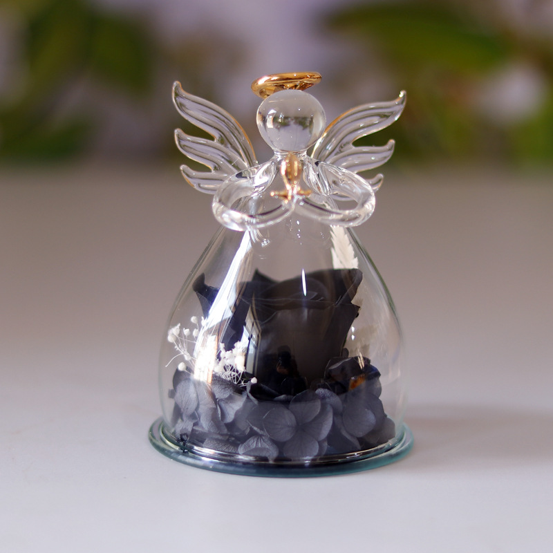 Comercio electrónico transfronterizo cubierta de vidrio flor eterna angelito rosa eterna Navidad regalo del día de San Valentín cubierta de vidrio decoración