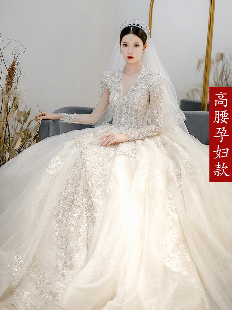 Vestido de novia 2025, nuevo estilo, vestido de novia principal, estilo palacio, sensación de alta gama, cola larga, cintura alta, talla grande para mujeres embarazadas D86. image 9