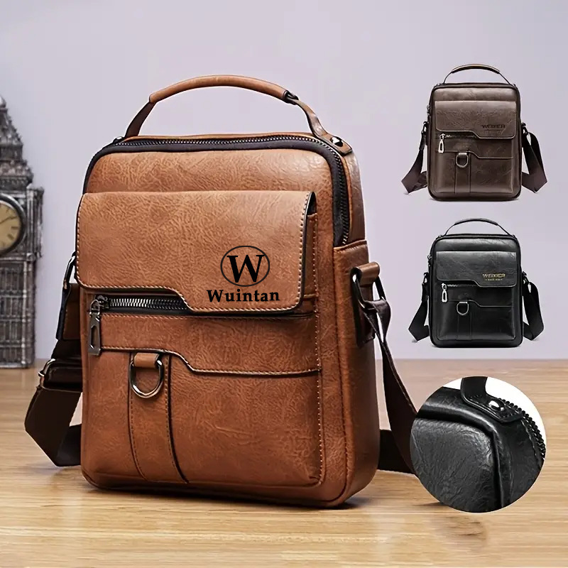 Personalized Custom Laser Men's Shoulder Business Casual Vertical Crossbody Bag Fashionable PU Leather Handbag For Men_voghion.com