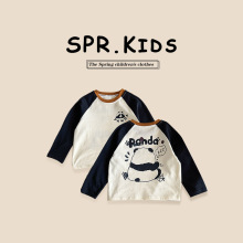 儿童长袖2024春季新款童装韩版卡通撞色男童t恤熊猫印花打底衫