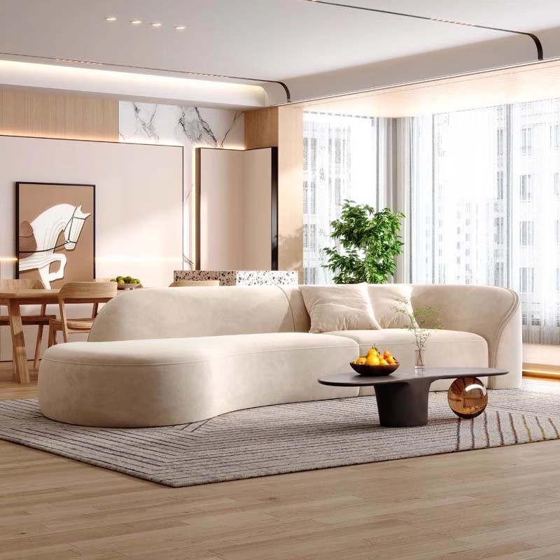Sofá de tela curva, estilo de casa pequeño, estilo de sala de estar moderno, minimalista italiano, nuevo sofá creativo de 2024