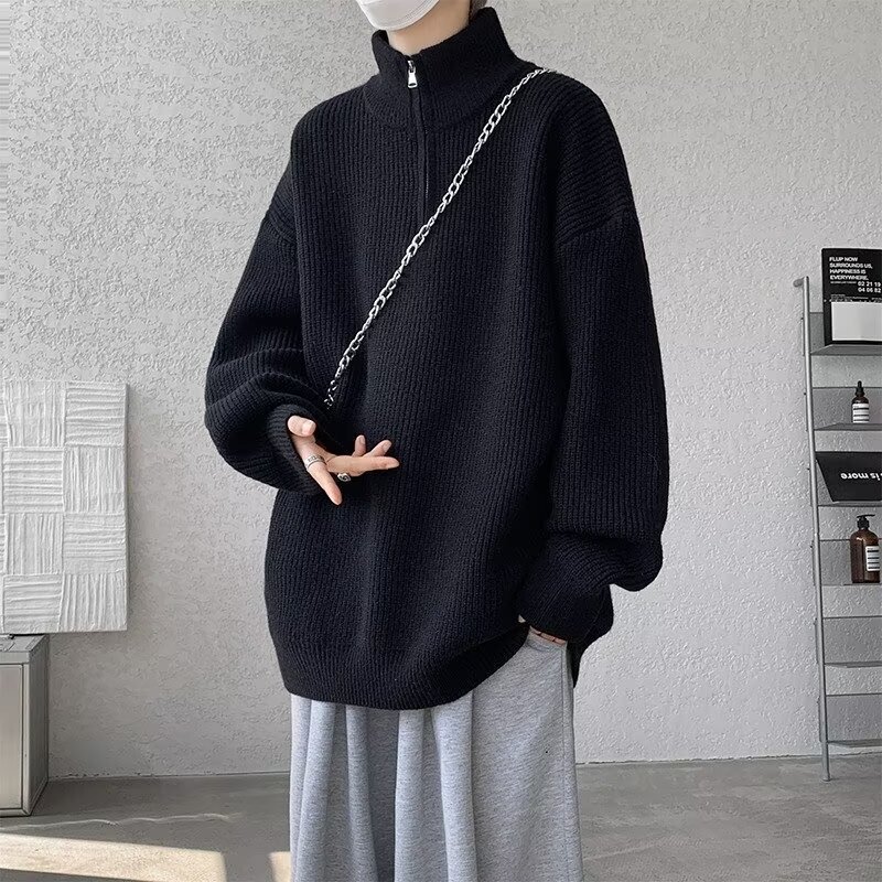 Half Zipper High Neck Solid Color Sweater Men's Autumn and Winter Loose Pullover Knitted Coat plus size Casual Lazy Men's Autumn Wear Half Zipper High Neck Solid Color Sweater Men's Autumn and Winter Loose Pullover Knitted Coat plus size Casual Lazy Men's Autumn Wear