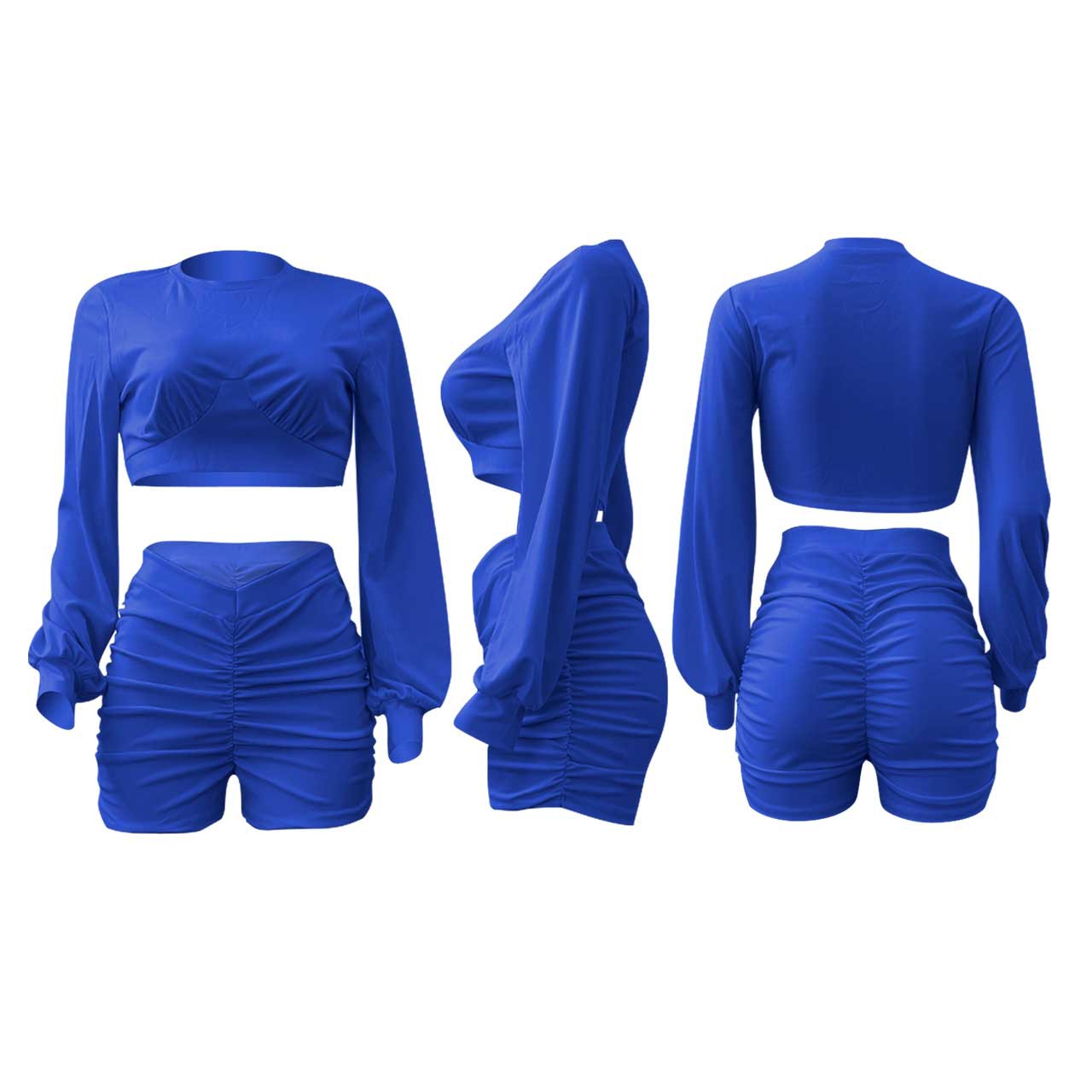 fashion solid color pleated sports leisure suit NSNK64936