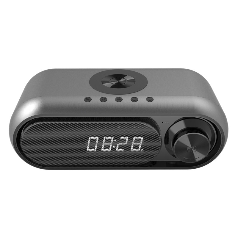 Altavoz todo junto de Bluetooth DE LA NUEVA tarjeta del TF del enchufe de la Radio de FM del despertador del reloj del Amazonas LED con el cargador inalámbrico