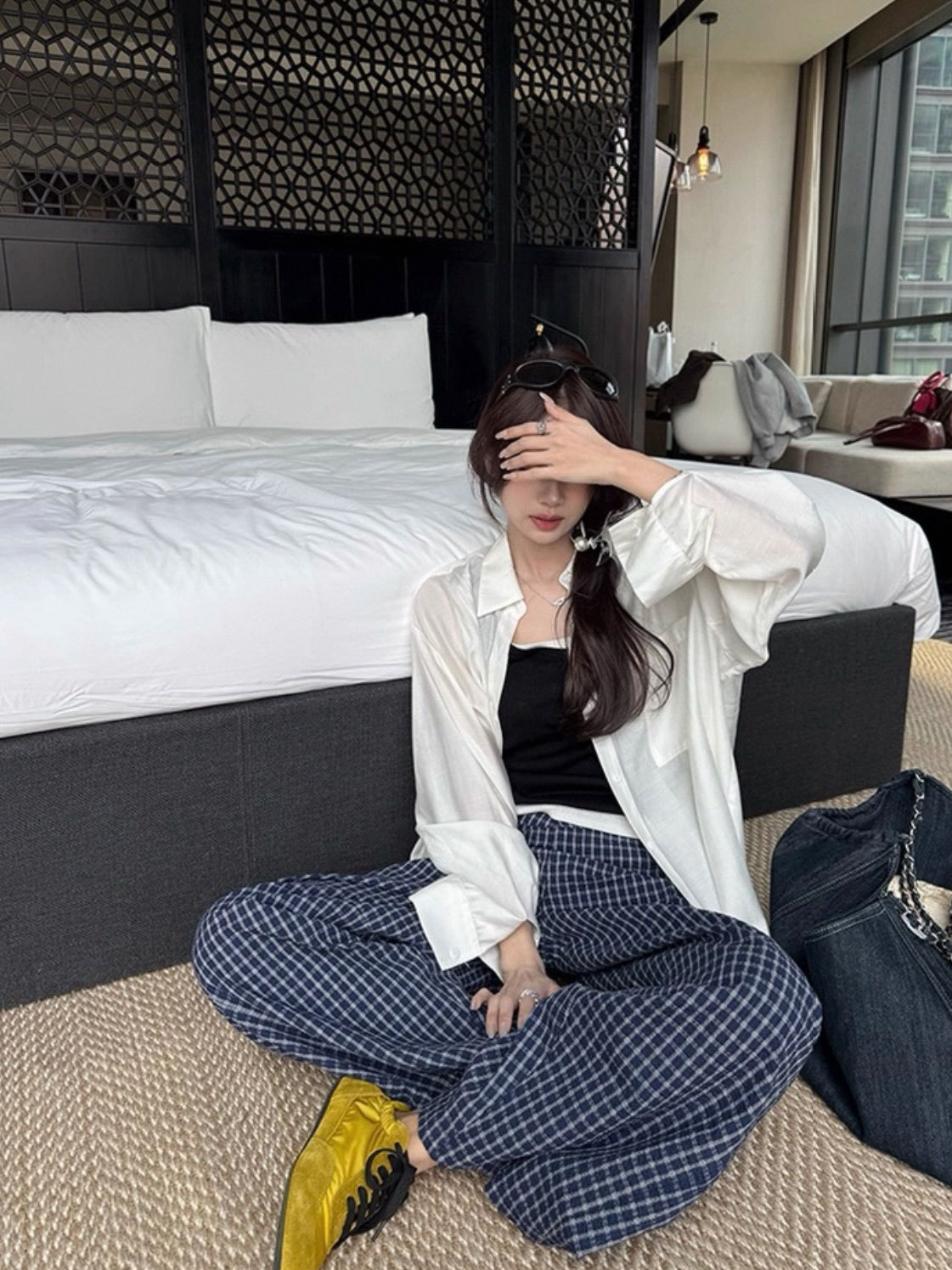 [Agregue fertilizante y aumente] Pantalones a cuadros de terciopelo de cordero grueso en invierno, pantalones casuales cálidos de cintura alta para mujer