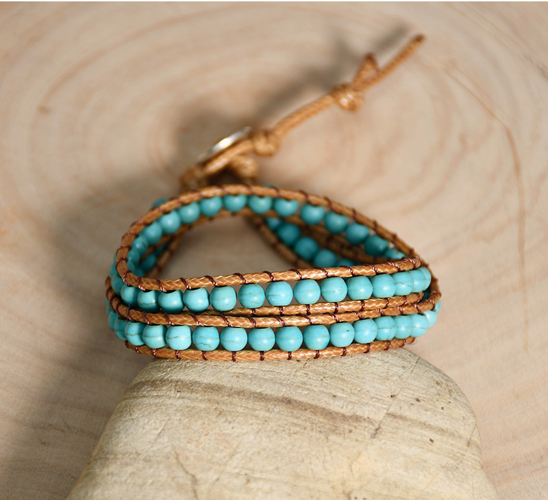 Fashion Winding Multi-layer Strap Handmade Turquoise Beaded Jewelry Bracelets  Wholesale display picture 3