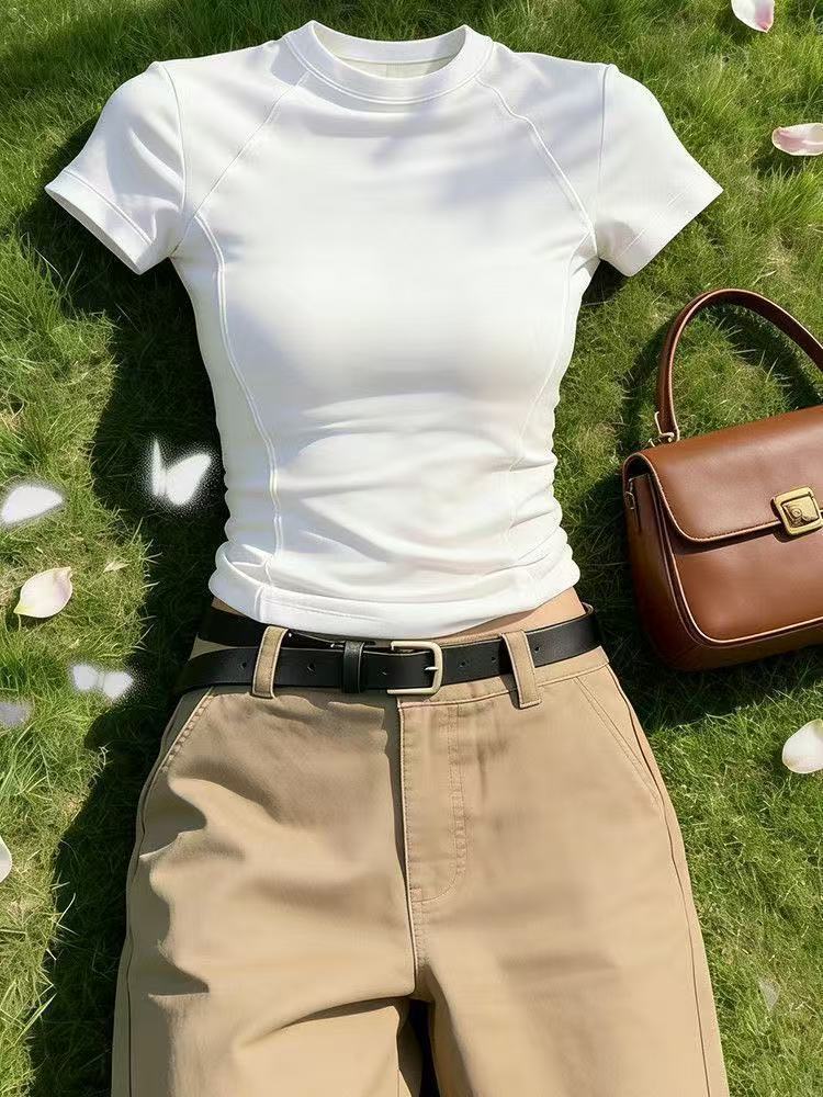 Unique and Super Stylish White Short-Sleeve T-Shirt for Women, Summer New Style, Slim Fit, Trendy Top