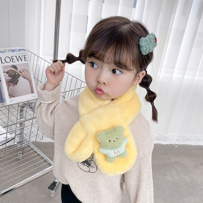 2023 Korean Version New Children's Scarf Autumn and Winter Plush Parent-Child Bear Thicken Cartoon Fake Rabbit Baby Neck Gaiter