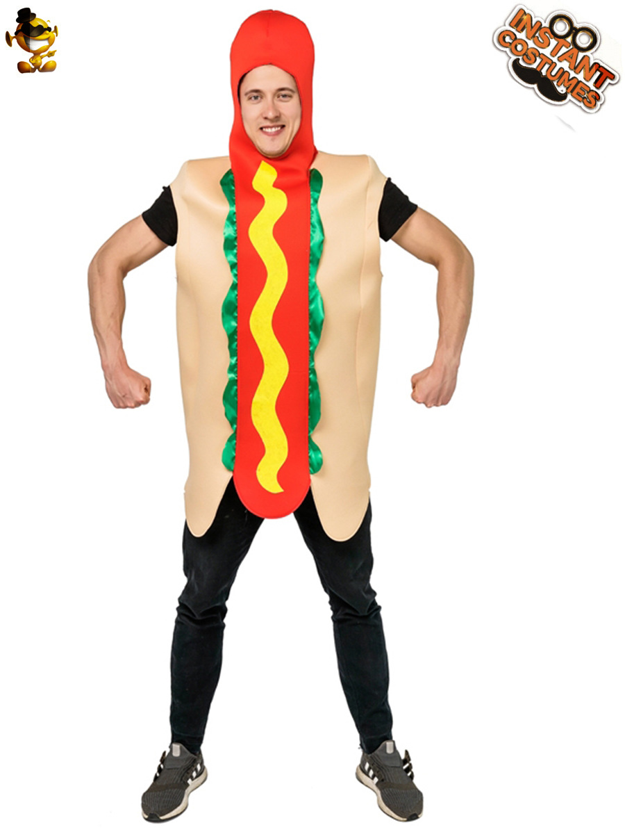 Adulto de los hombres y de las mujeres divertidas ropa de fiesta de perro caliente parodia de comida ropa de rendimiento de etapa de pareja mono de perro caliente