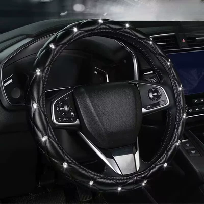 Steering wheel cover Diamond-Studded Steering Wheel Cover, Universal - black-36-38cm