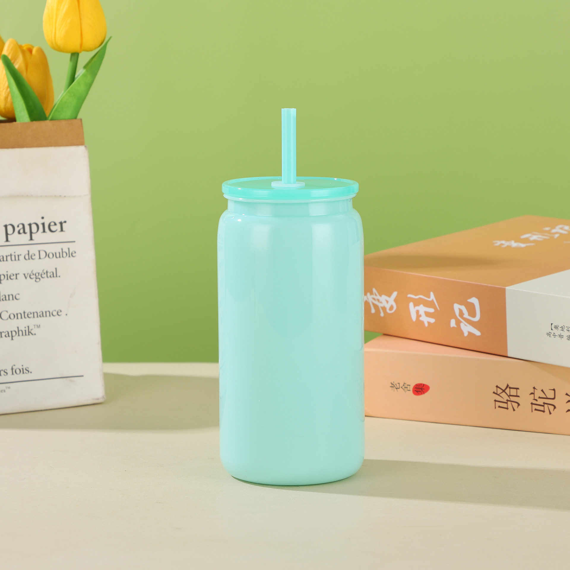 Nuevo modelo transfronterizo de vaso de plástico de 16oz con pajita, taza de té de una sola capa multicolor, vaso Mason, vaso de agua doméstico, vaso de plástico grande image 18