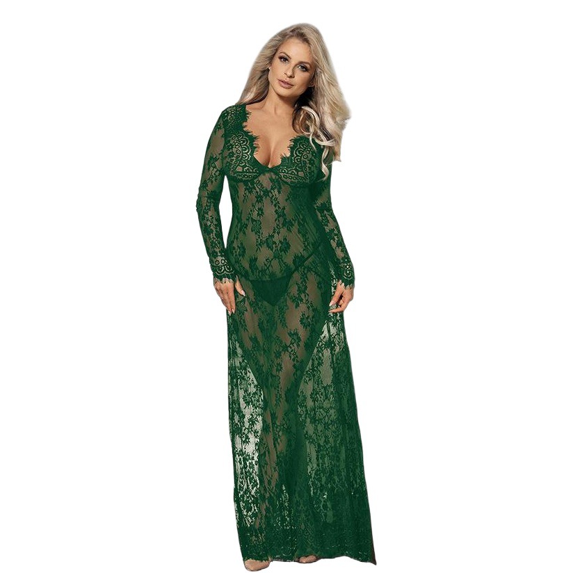 Europa y América sexy lencería sexy camisón encaje largo transparente vestido comercio exterior en stock Amazon suministro 80497