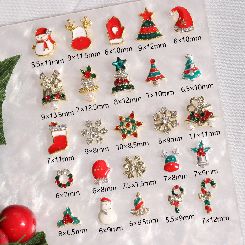 Christmas Nail Art Ornaments Diamond Santa Christmas Tree Elk Bell Snowflake Hat Nail Accessories Wholesale