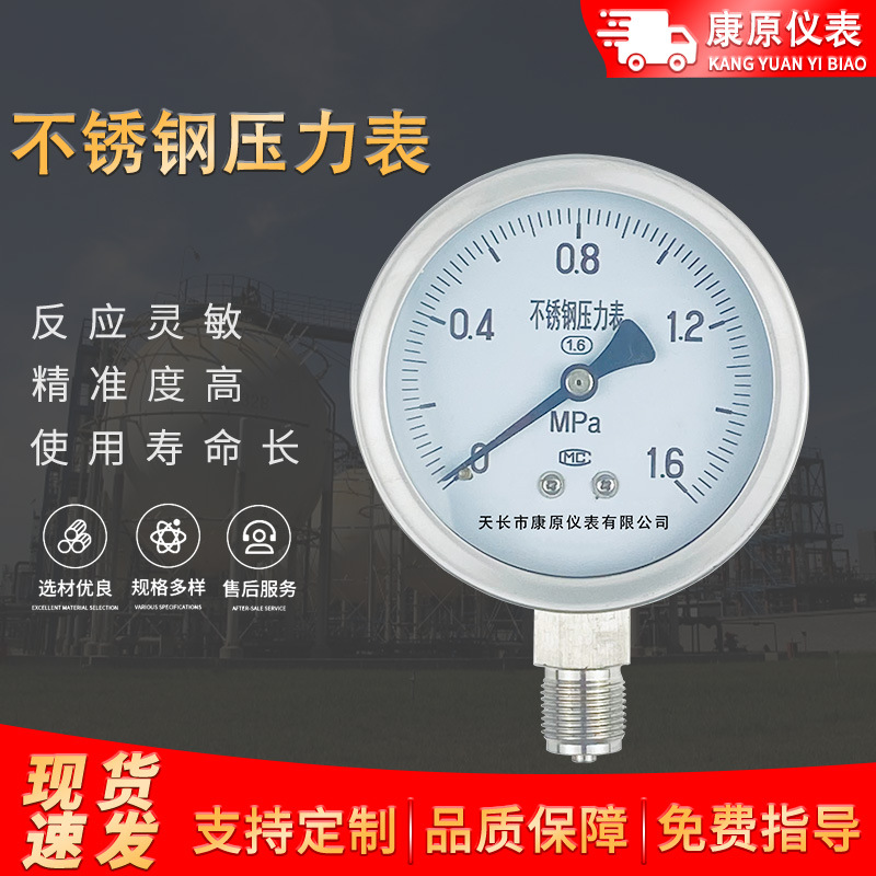 厂家直供 工业压力表 不锈钢压力表 Y-100耐腐蚀耐高温压力表