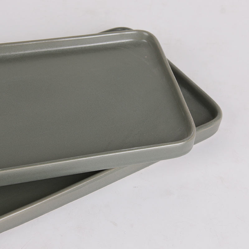 Estilo coreano de 15 pulgadas de cerámica rectangular gris bandeja plana bandeja de té hogar plato frío plato postre plato sushi