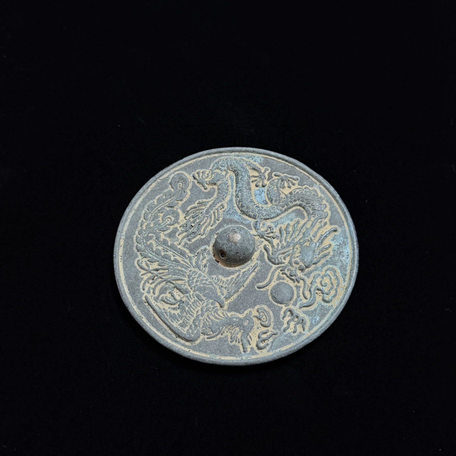 批发仿古做旧仿青铜龙凤铜镜工艺品小摆件小怀镜龙凤护身镜婚庆