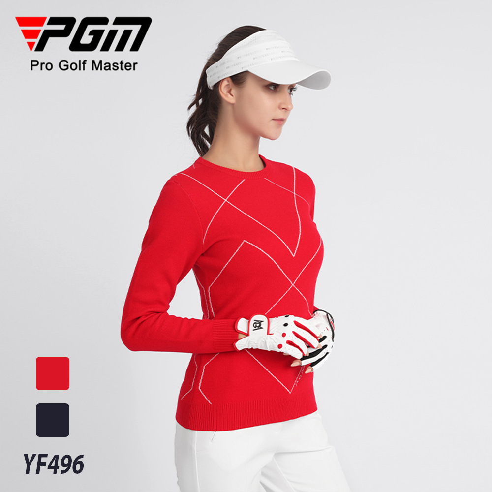 Áo len dài tay cổ tròn nữ PGM mùa thu đông giữ ấm chống lạnh — YF496-màu đỏ, YF496-màu xanh nước biển