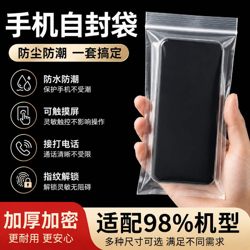 Disposable Transparent Mobile Phone Waterproof Case, Dust-Proof Sealing Bag, Self-Sealing Bag for Delivery Riders, Touch Screen Compatible Bag