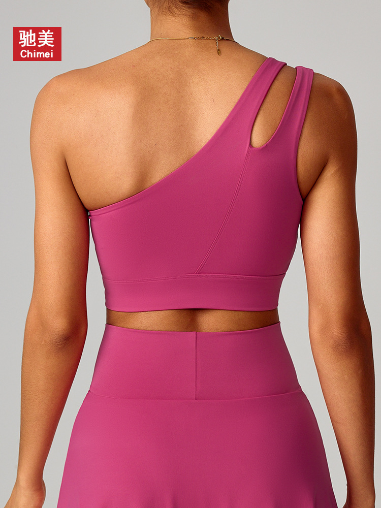 Chimei nude con un solo hombro oblicuo sujetador de yoga con espalda elástica ropa interior deportiva de secado rápido para correr chaleco de fitness para mujer transfronteriza