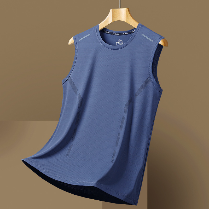 メンズ夏用薄手アイスシルクTシャツベスト アウトドアスポーツベスト ゆったり快適速乾Tシャツベスト|undefined