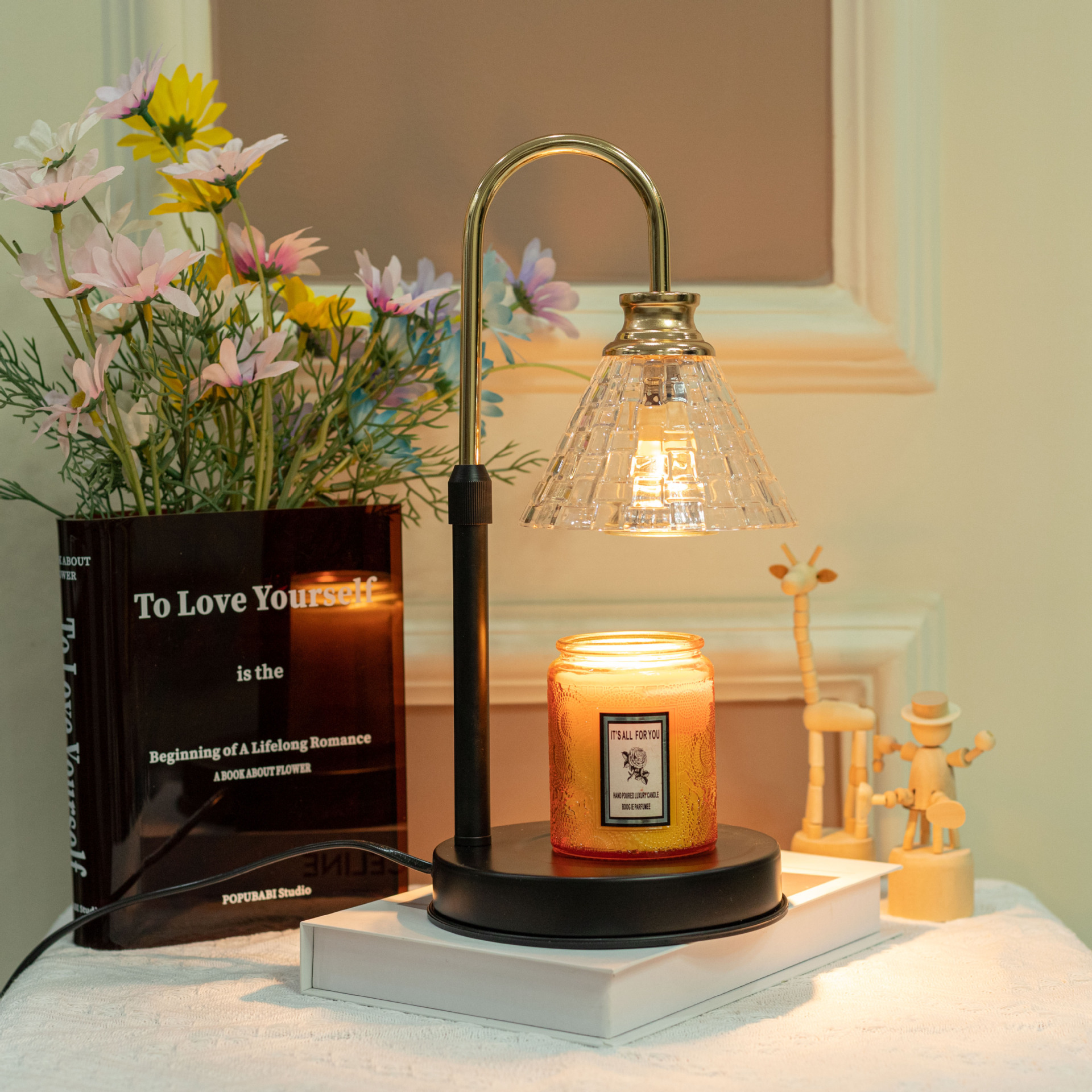 Amazon nuevo estilo cera de fusión lámpara de sincronización fragante lámpara dormitorio cálido estilo nórdico vela de fusión ajustable altura lámpara de aromaterapia