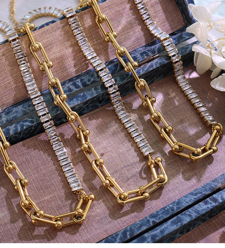 Exaggerated U-shaped Horseshoe Zircon Necklace Jewelry Set Bracelet display picture 3