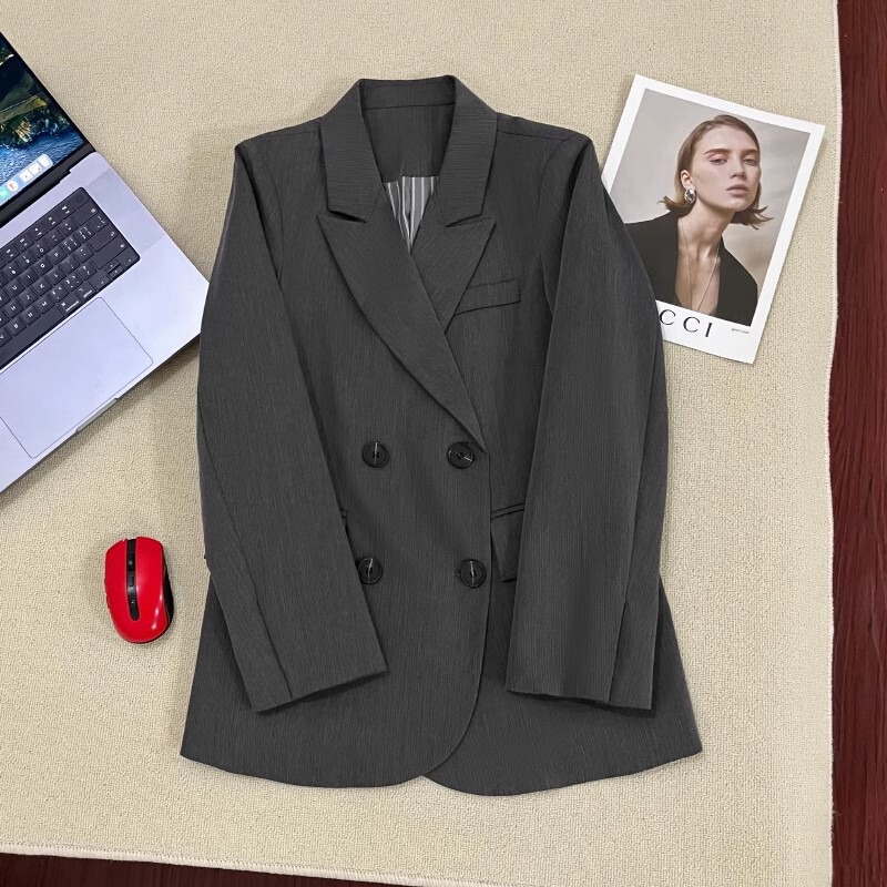 Gray Suit Jacket for Women 2025 Spring and Autum New Double-Breasted Casual Versatile Design Trendyy Elegant Suit