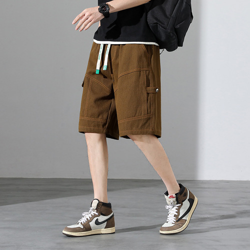 Cargo shorts men's summer thin Hong Kong style large size sports casual mid-pants men's versatile loose cotton trousers