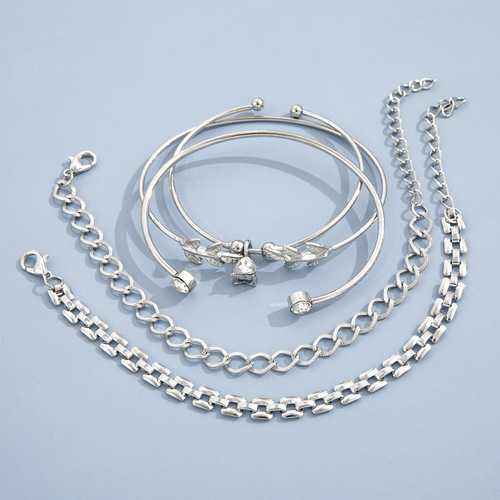 European and American new geometric leaf dot diamond beaded love rhinestone open bracelet women's bracelet 5-piece set